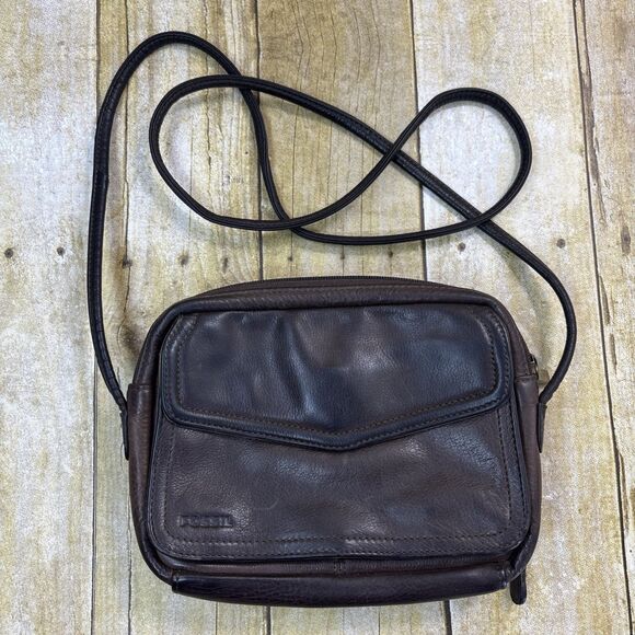 Fossil Handbags - Vtg Fossil Brown Leather Shoulder Bag Purse Organizer Card Slots